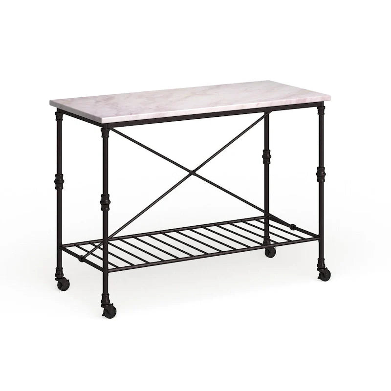 Black Faux Marble Rolling Kitchen Island