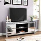 59 Mirrored TV Stand with Crushed Diamond Inlay and Storage Cabinets