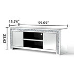 59 Mirrored TV Stand with Crushed Diamond Inlay and Storage Cabinets