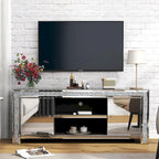 59 Mirrored TV Stand with Crushed Diamond Inlay and Storage Cabinets