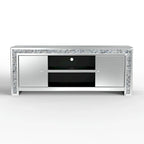 59 Mirrored TV Stand with Crushed Diamond Inlay and Storage Cabinets
