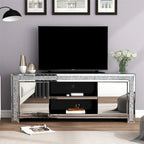 59 Mirrored TV Stand with Crushed Diamond Inlay and Storage Cabinets