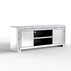 59 Mirrored TV Stand with Crushed Diamond Inlay and Storage Cabinets