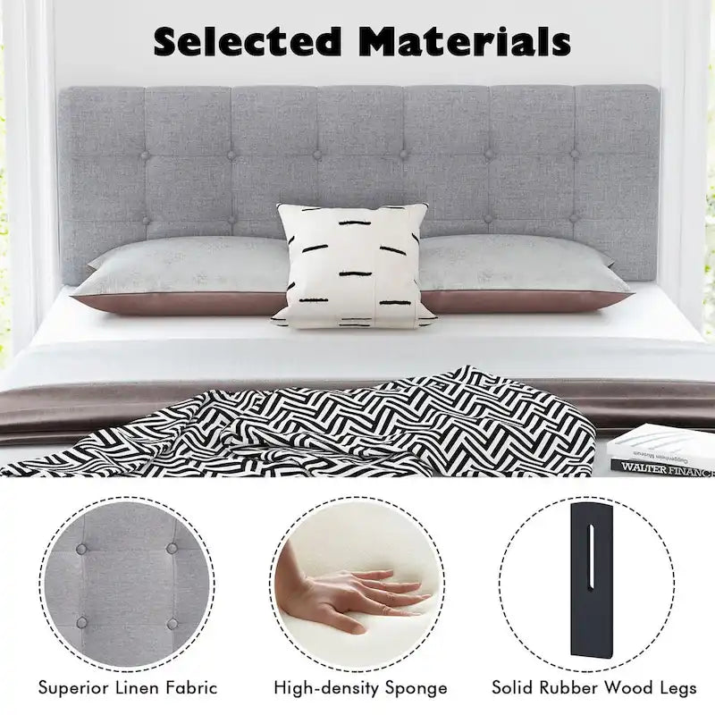 Full/Queen Size Linen Fabric Upholstered Button-Tufted Headboard
