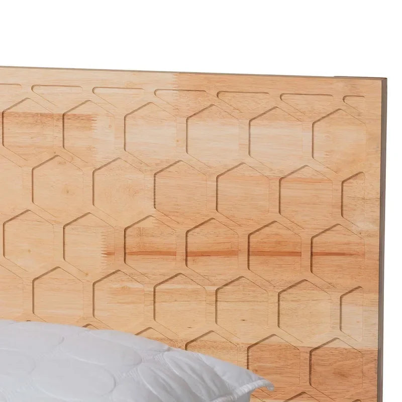 Carved Honeycomb Platform Bed – Natural Wood