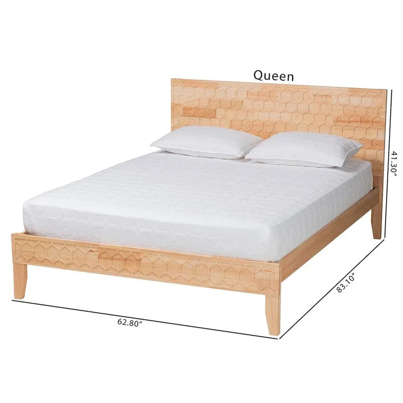 Carved Honeycomb Platform Bed – Natural Wood