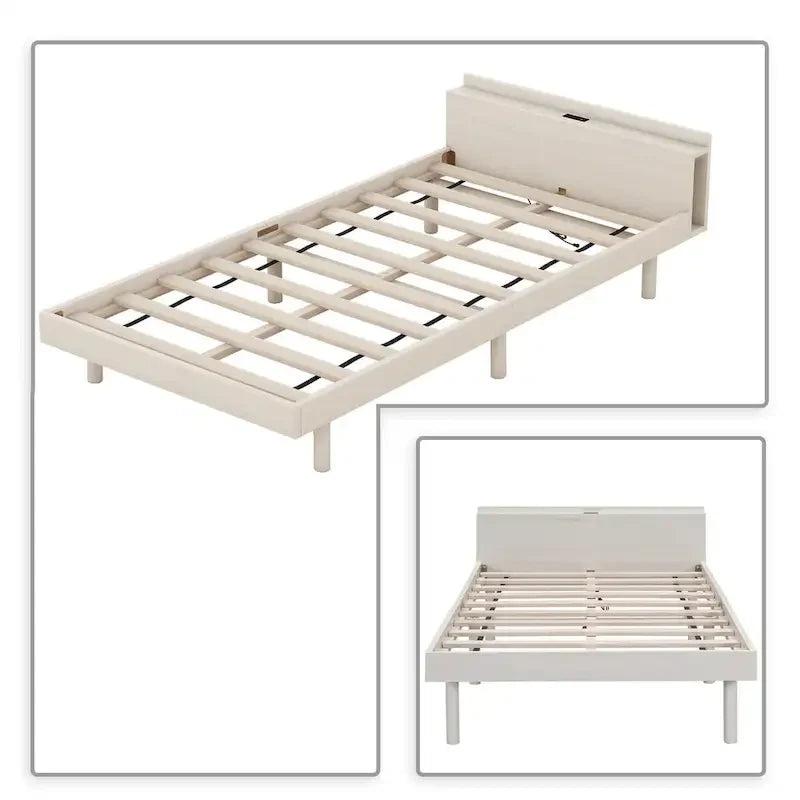 Twin Size Wooden Platform Bed Frame with USB Charging Port