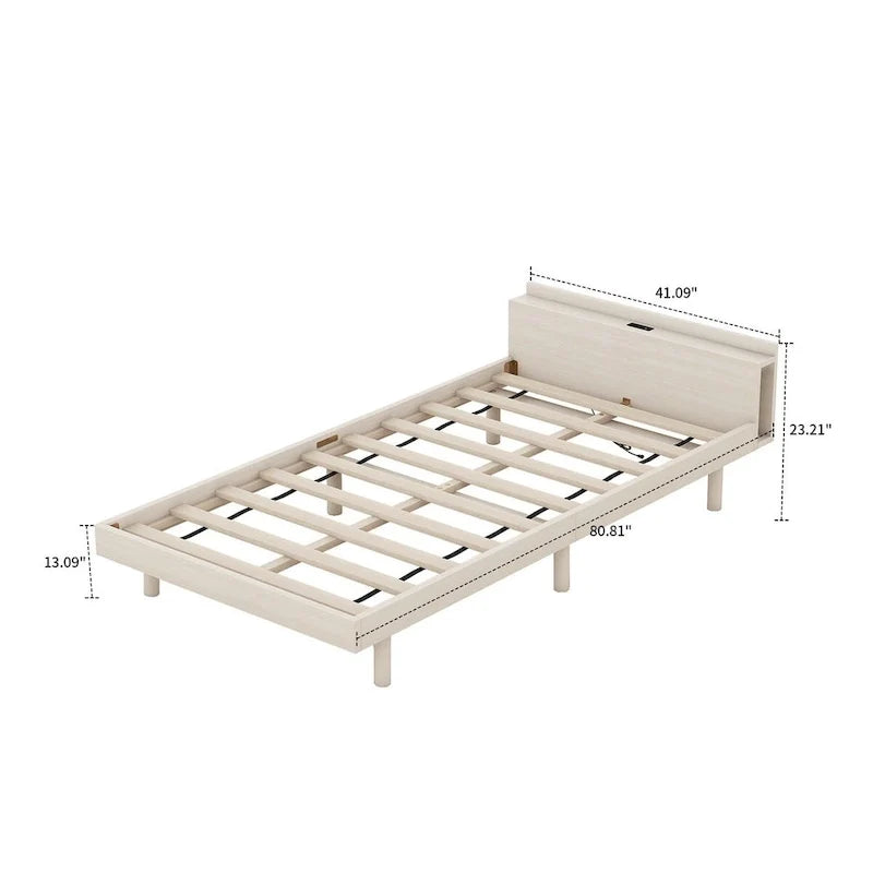 Twin Size Wooden Platform Bed Frame with USB Charging Port