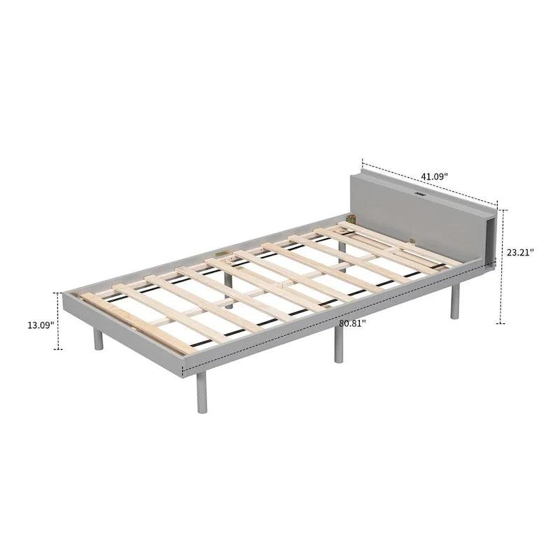 Twin Size Wooden Platform Bed Frame with USB Charging Port