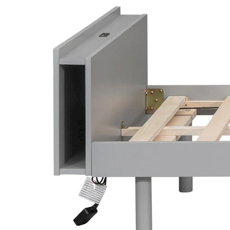 Twin Size Wooden Platform Bed Frame with USB Charging Port