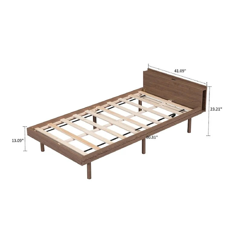 Twin Size Wooden Platform Bed Frame with USB Charging Port