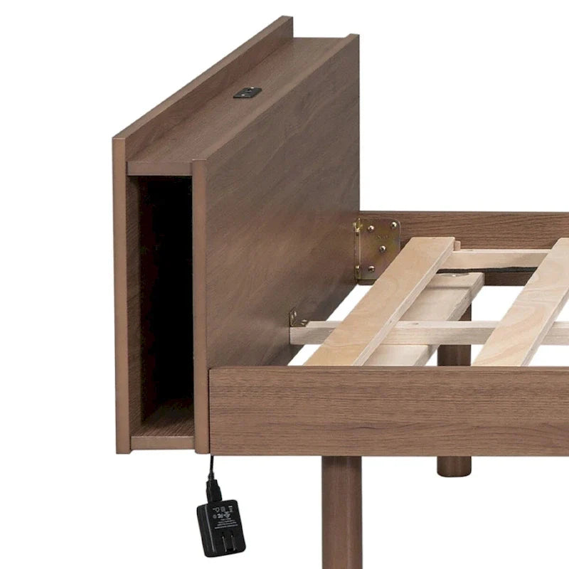 Twin Size Wooden Platform Bed Frame with USB Charging Port