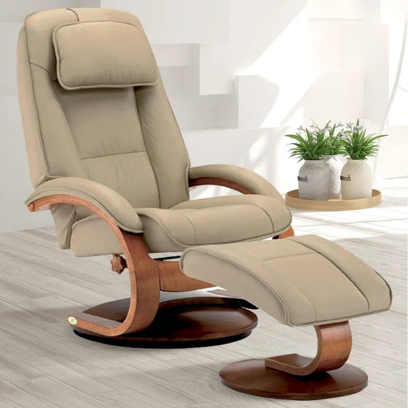 Top-Grain Leather Swivel Recliner with Ottoman