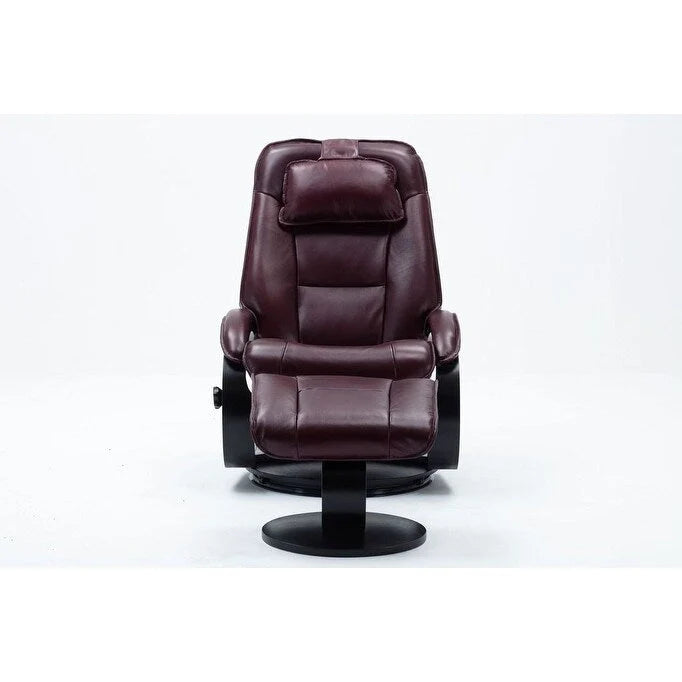 Top-Grain Leather Swivel Recliner with Ottoman