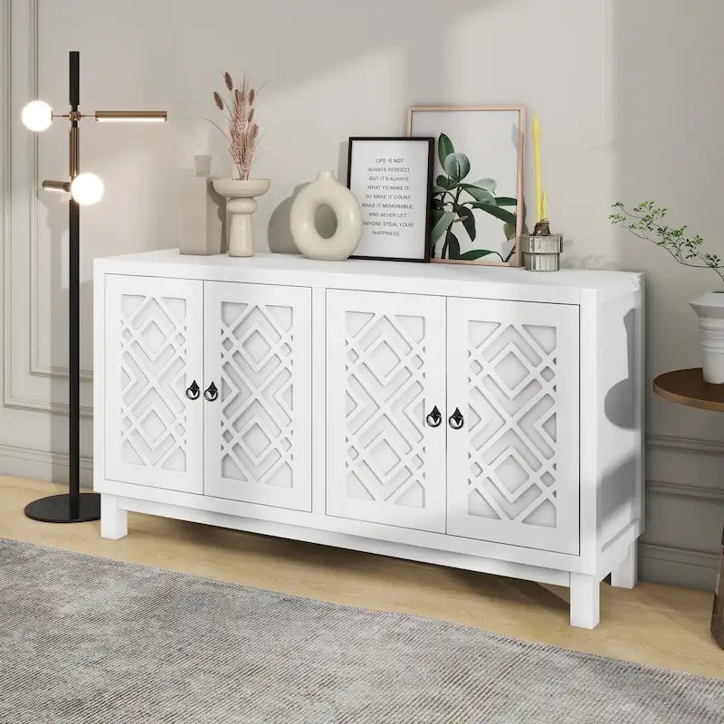 4-Door Buffet Cabinet with Pull-Ring Handles and Adjustable Shelves