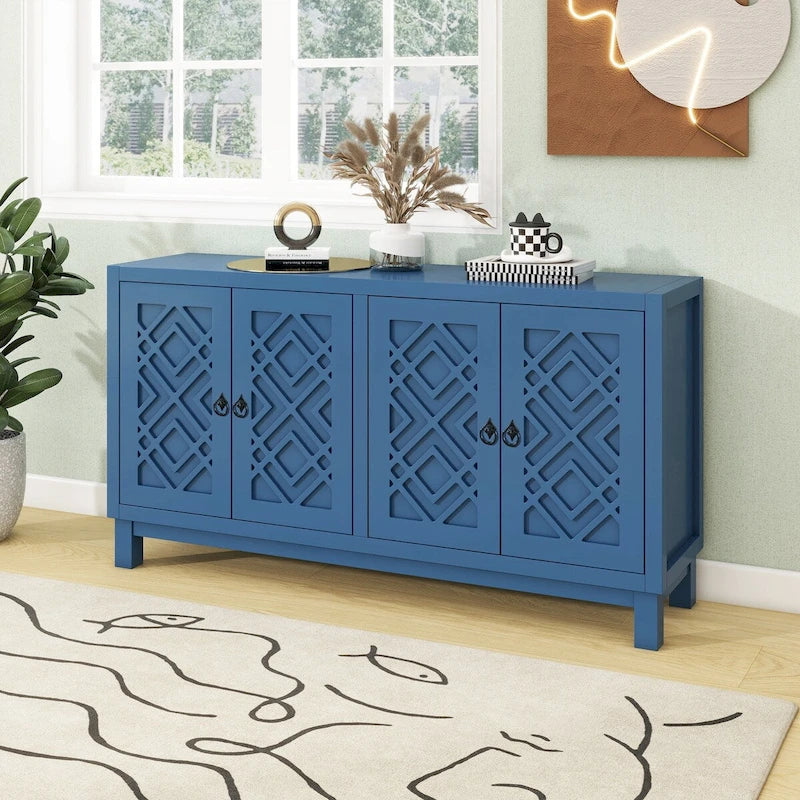 4-Door Buffet Cabinet with Pull-Ring Handles and Adjustable Shelves