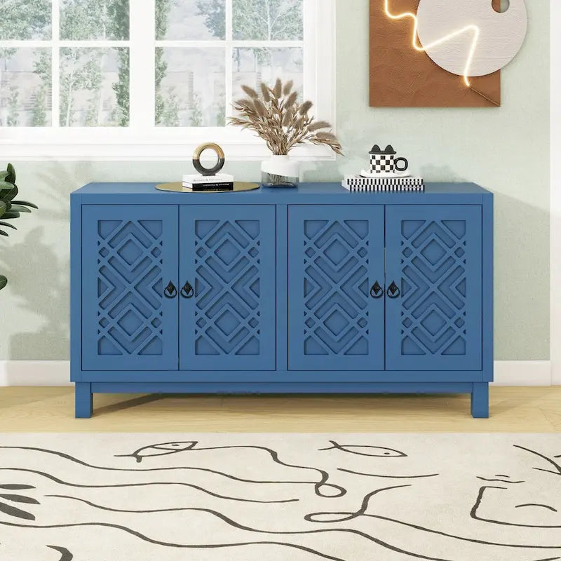 4-Door Buffet Cabinet with Pull-Ring Handles and Adjustable Shelves