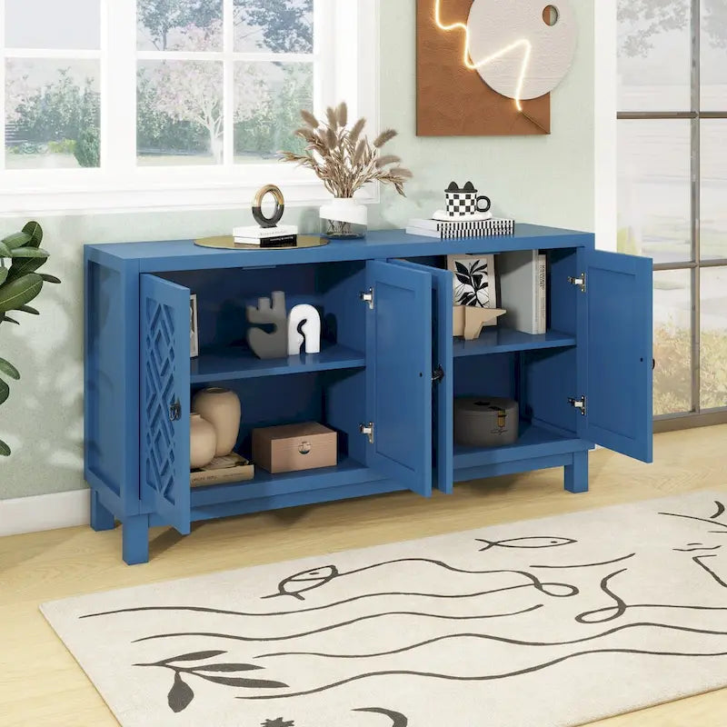 4-Door Buffet Cabinet with Pull-Ring Handles and Adjustable Shelves