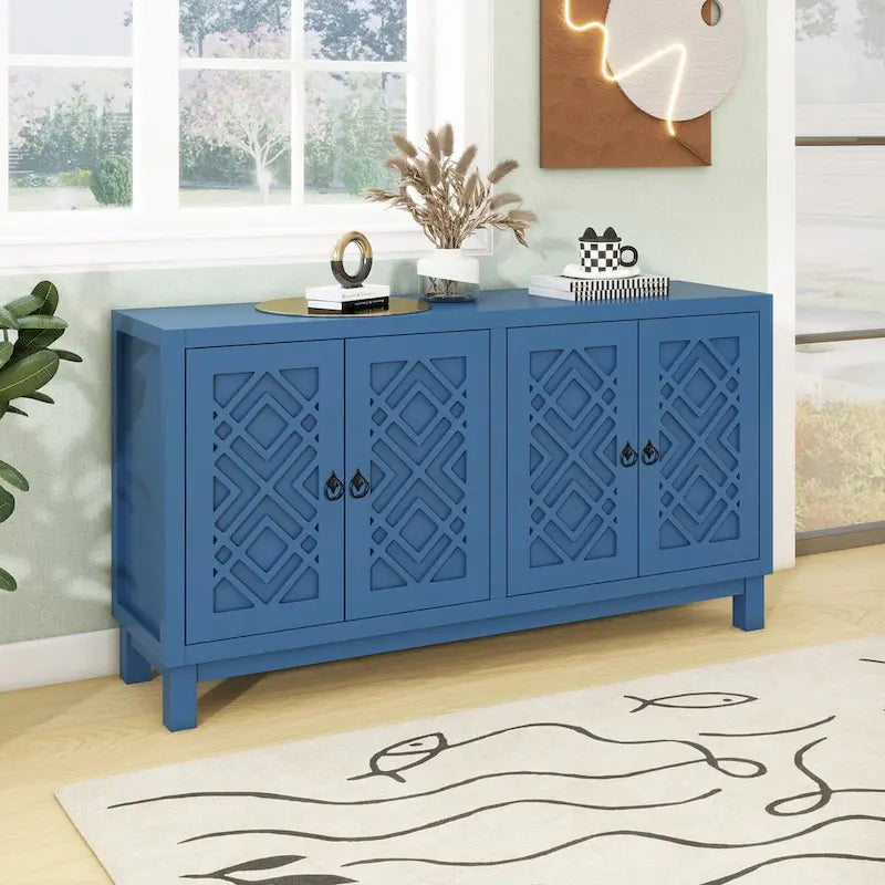 4-Door Buffet Cabinet with Pull-Ring Handles and Adjustable Shelves