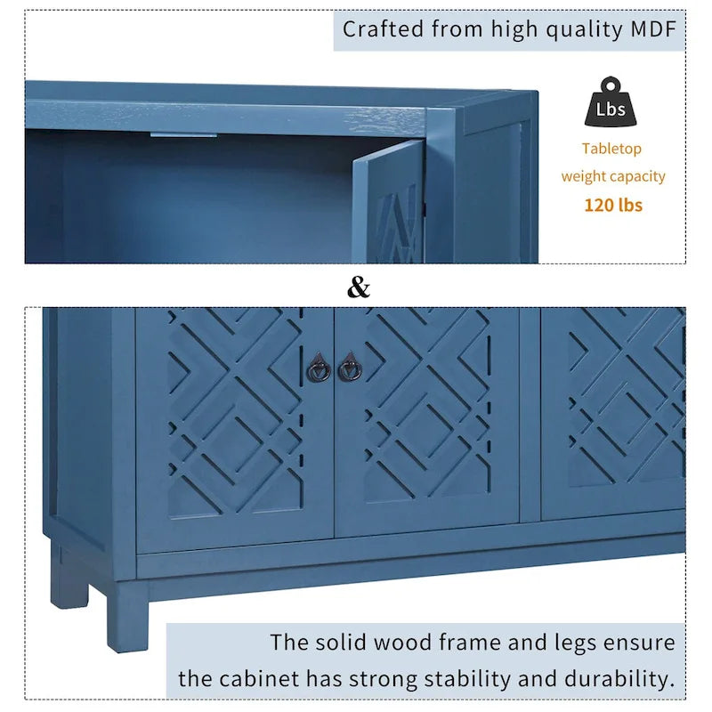 4-Door Buffet Cabinet with Pull-Ring Handles and Adjustable Shelves