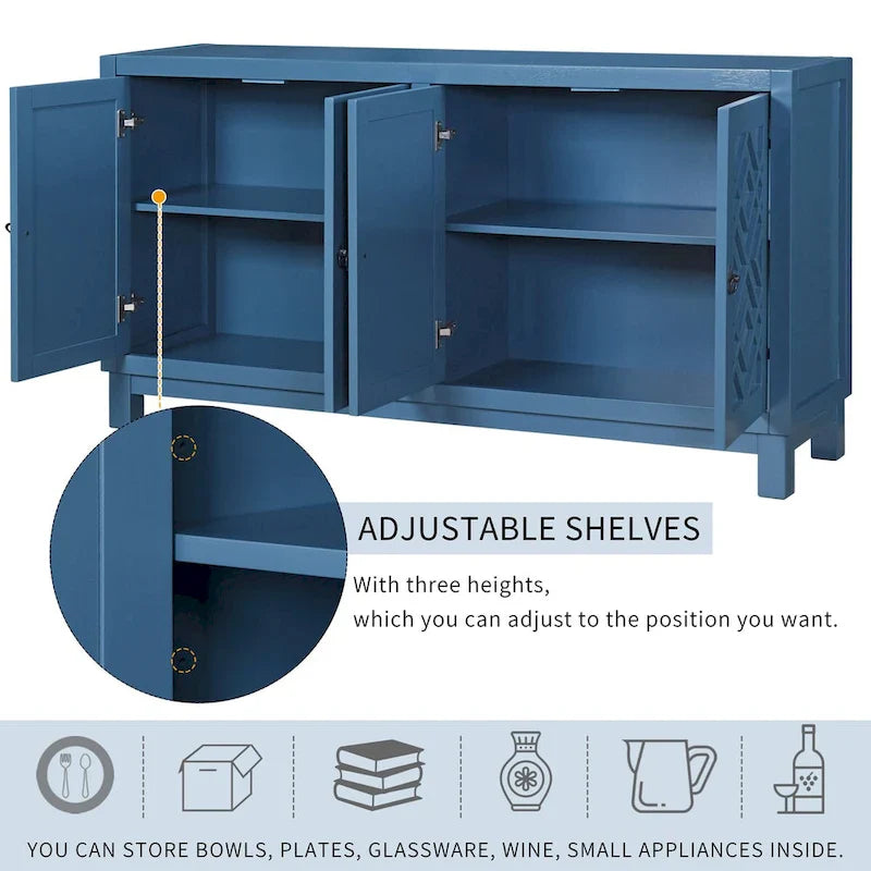 4-Door Buffet Cabinet with Pull-Ring Handles and Adjustable Shelves