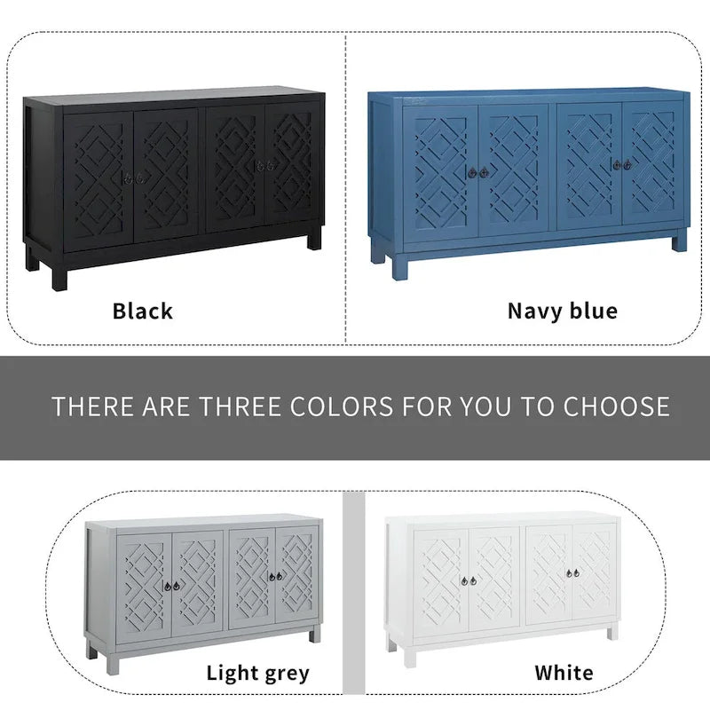 4-Door Buffet Cabinet with Pull-Ring Handles and Adjustable Shelves