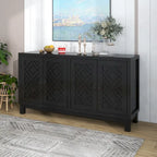 4-Door Buffet Cabinet with Pull-Ring Handles and Adjustable Shelves