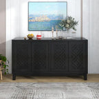 4-Door Buffet Cabinet with Pull-Ring Handles and Adjustable Shelves