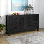 4-Door Buffet Cabinet with Pull-Ring Handles and Adjustable Shelves