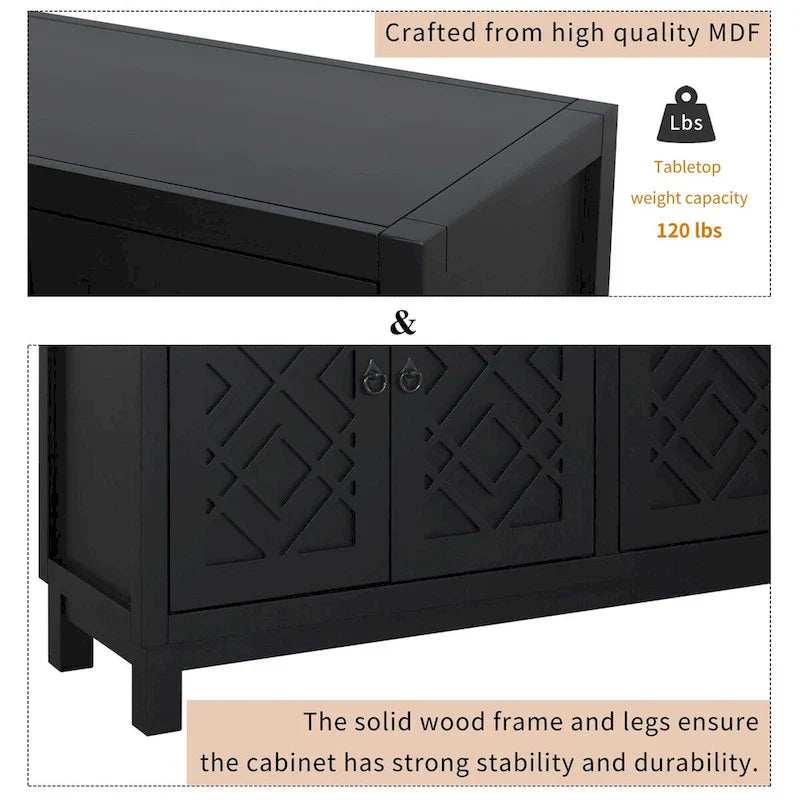 4-Door Buffet Cabinet with Pull-Ring Handles and Adjustable Shelves