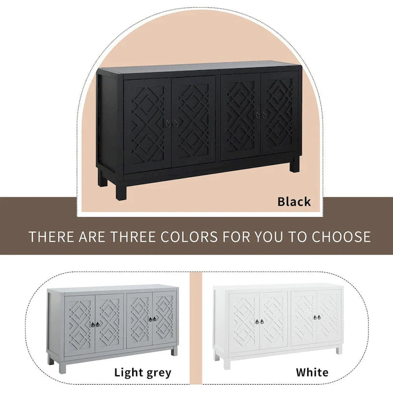 4-Door Buffet Cabinet with Pull-Ring Handles and Adjustable Shelves