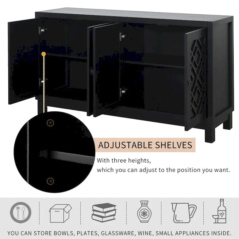 4-Door Buffet Cabinet with Pull-Ring Handles and Adjustable Shelves