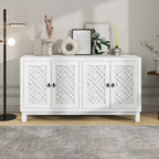 4-Door Buffet Cabinet with Pull-Ring Handles and Adjustable Shelves