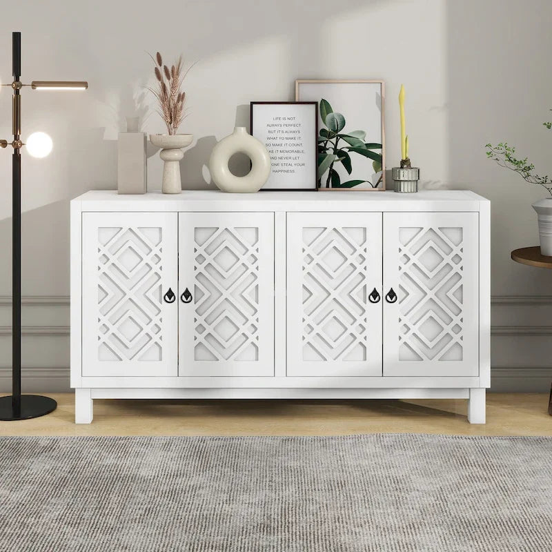 4-Door Buffet Cabinet with Pull-Ring Handles and Adjustable Shelves
