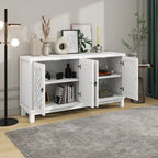 4-Door Buffet Cabinet with Pull-Ring Handles and Adjustable Shelves