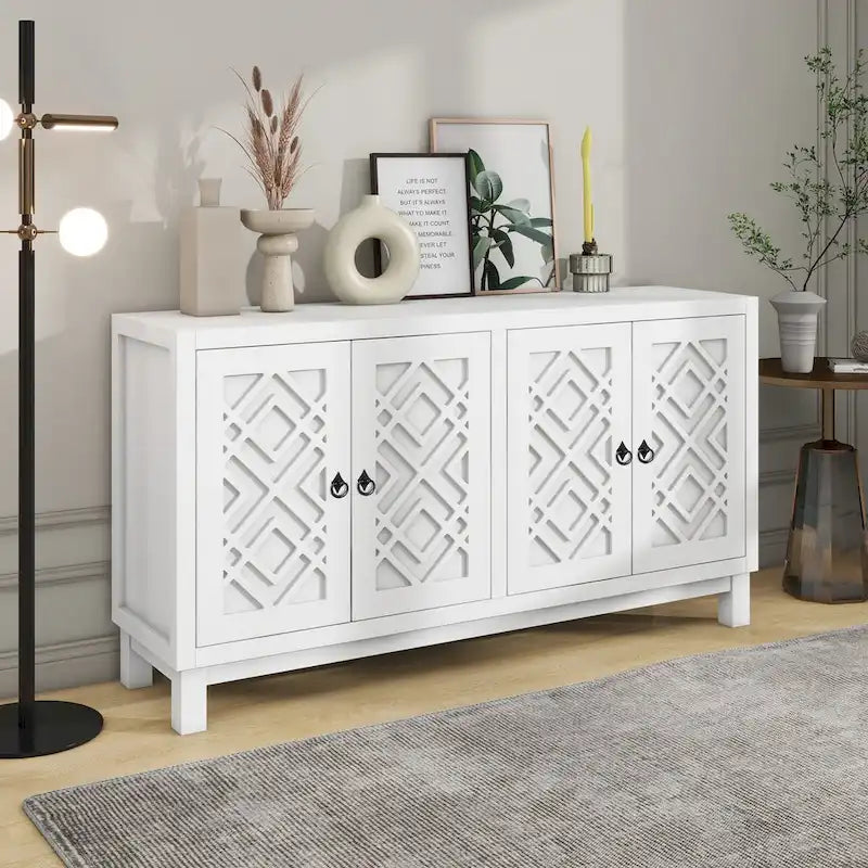 4-Door Buffet Cabinet with Pull-Ring Handles and Adjustable Shelves