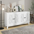 4-Door Buffet Cabinet with Pull-Ring Handles and Adjustable Shelves
