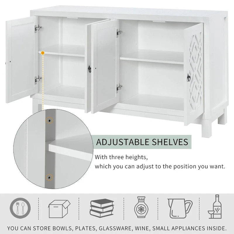4-Door Buffet Cabinet with Pull-Ring Handles and Adjustable Shelves