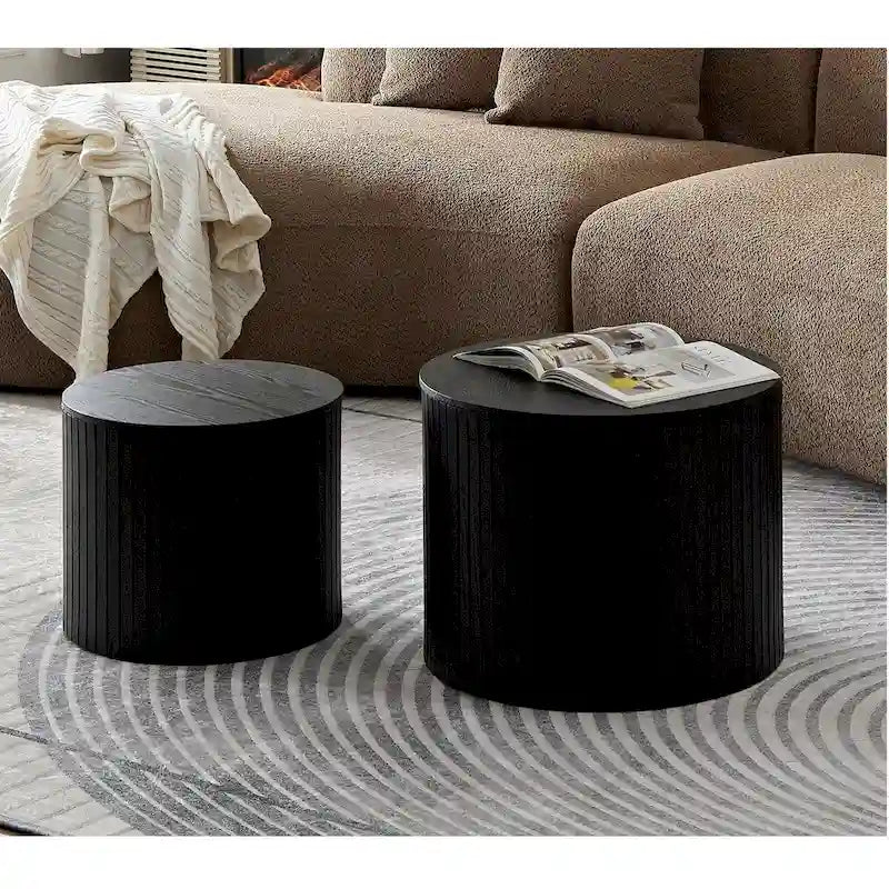 Round Nesting Coffee Table Set of 2, MDF with Storage Function
