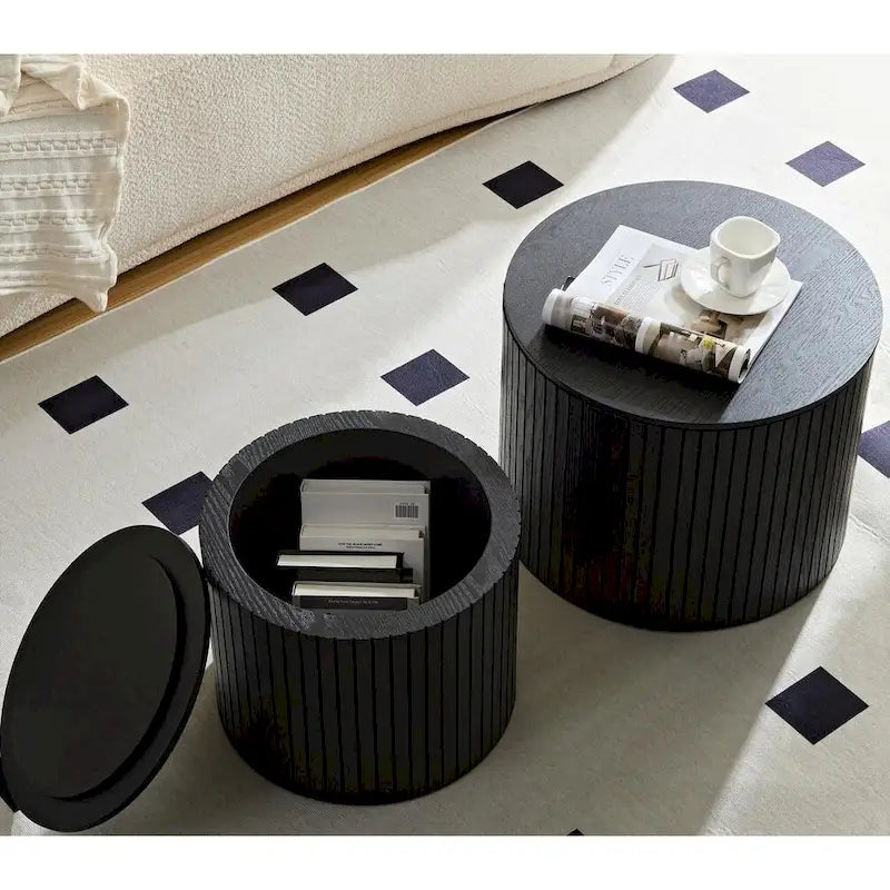 Round Nesting Coffee Table Set of 2, MDF with Storage Function