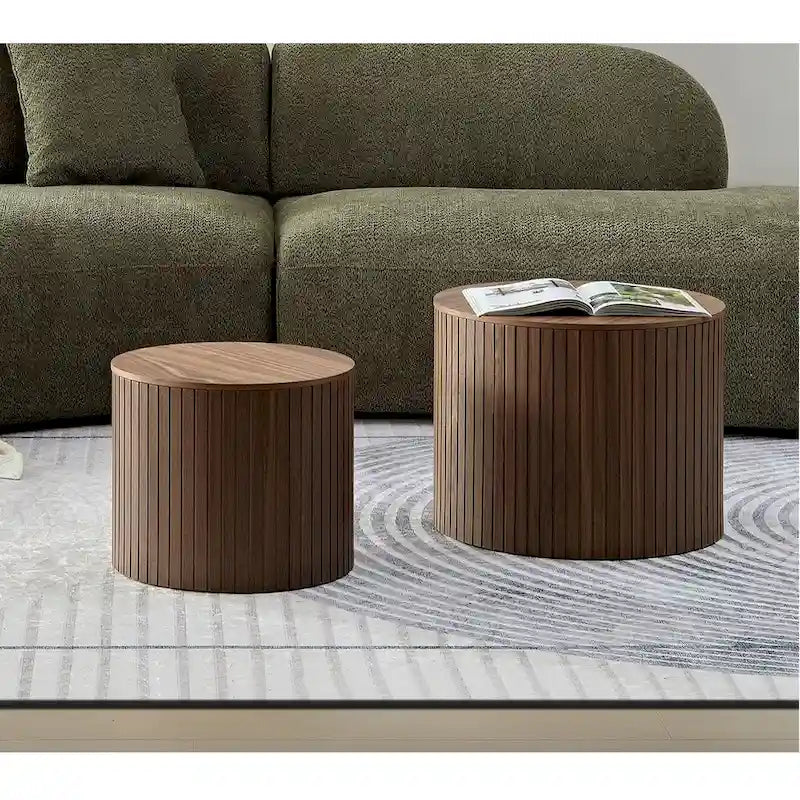 Round Nesting Coffee Table Set of 2, MDF with Storage Function