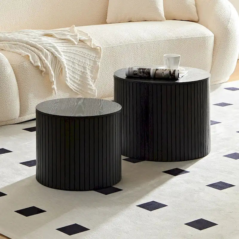 Round Nesting Coffee Table Set of 2, MDF with Storage Function