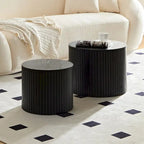 Round Nesting Coffee Table Set of 2, MDF with Storage Function