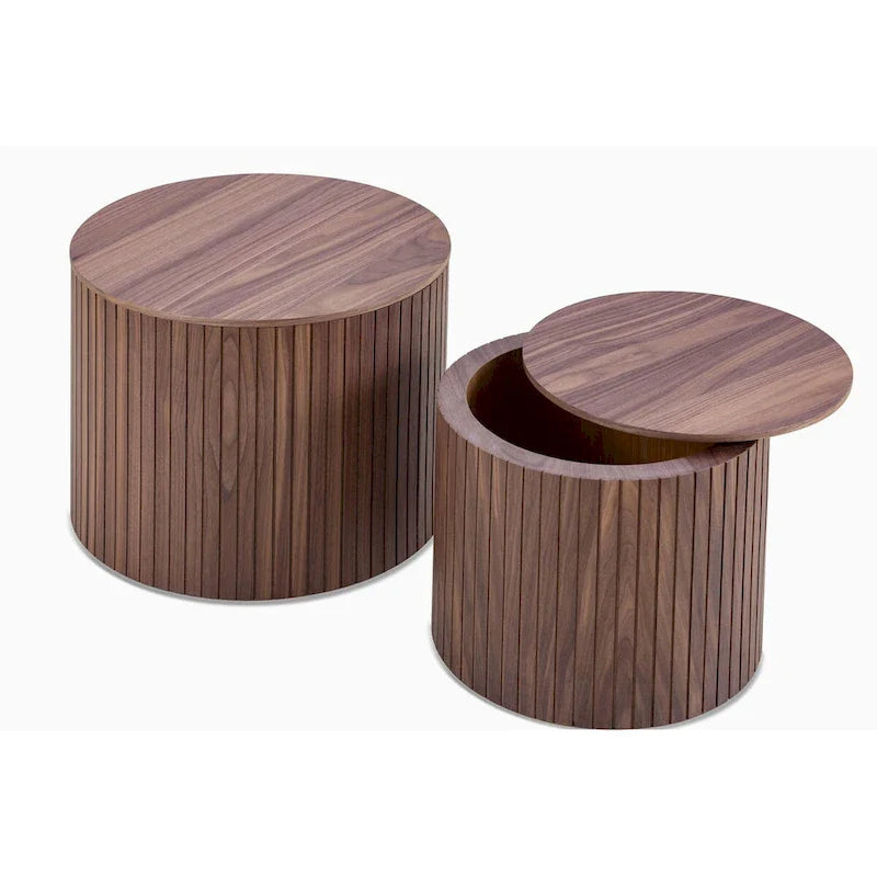 Round Nesting Coffee Table Set of 2, MDF with Storage Function