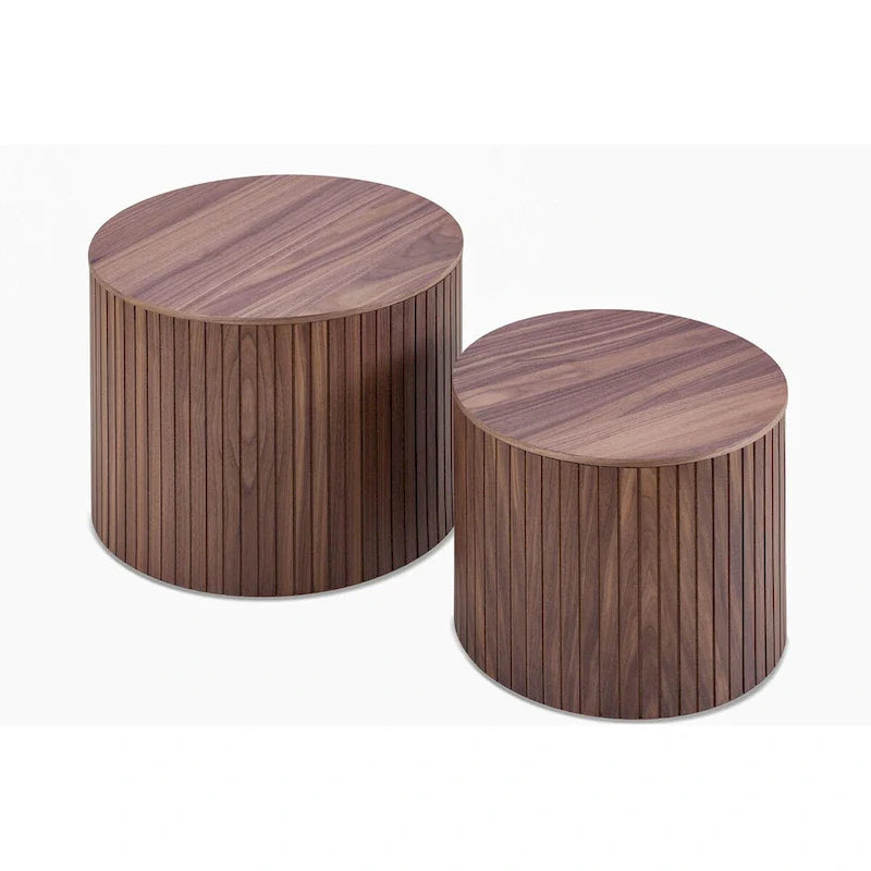 Round Nesting Coffee Table Set of 2, MDF with Storage Function