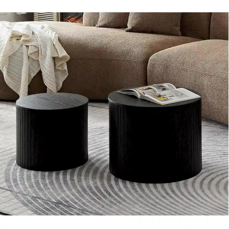 Round Nesting Coffee Table Set of 2, MDF with Storage Function