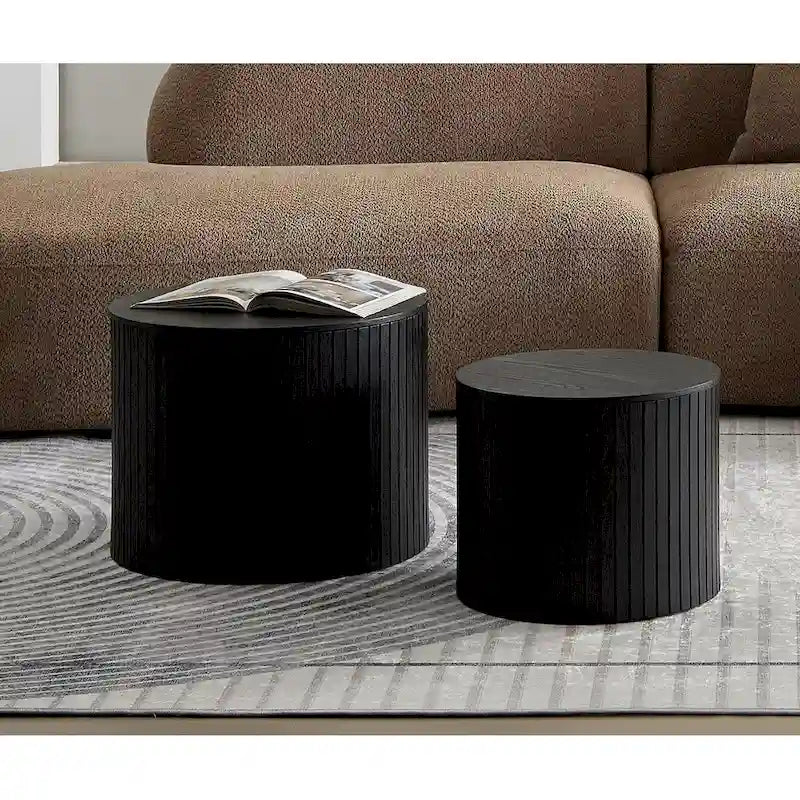 Round Nesting Coffee Table Set of 2, MDF with Storage Function