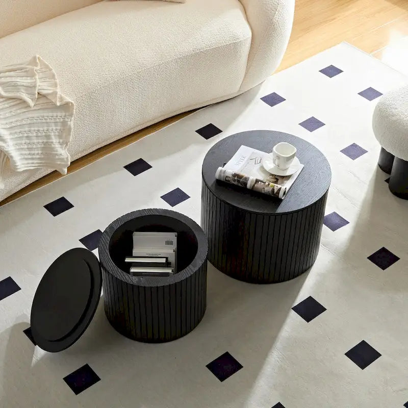 Round Nesting Coffee Table Set of 2, MDF with Storage Function