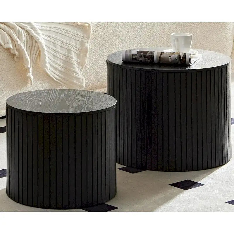 Round Nesting Coffee Table Set of 2, MDF with Storage Function