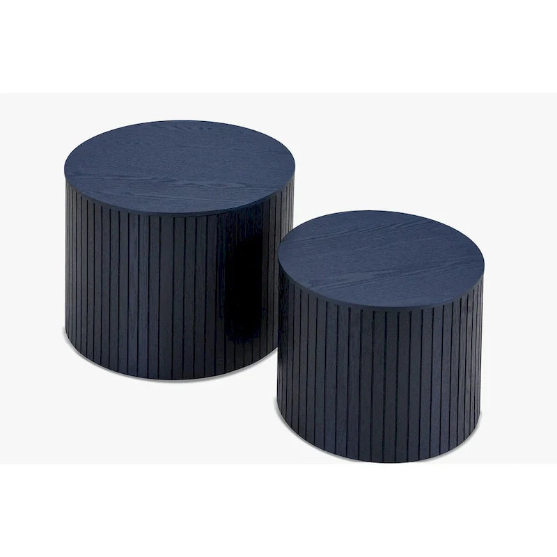 Round Nesting Coffee Table Set of 2, MDF with Storage Function